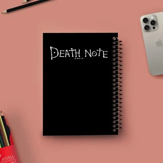 دفتر لغت انگلیسی مشایخ طرح دفترچه مرگ Death Note مدل انیمه سایز B6 سه ستونی با جلد طلقی پشت جلد چوبی و فنر مارپیچ کد L105
