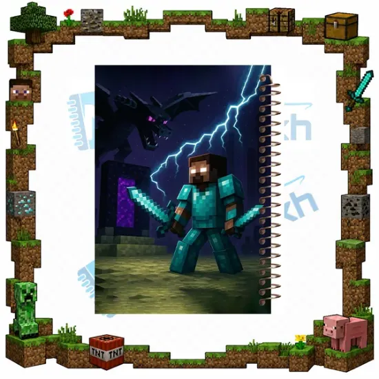 دفتر مشق 60 برگ ارشیا آرت طرح ماینکرافت Minecraft مدل هیروبراین با جلد گیمینگ فانتزی
