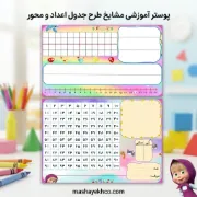 پوستر آموزشی مشایخ طرح جدول اعداد و محور کد K872 بسته دو عددی برای آموزش ریاضی کودکان