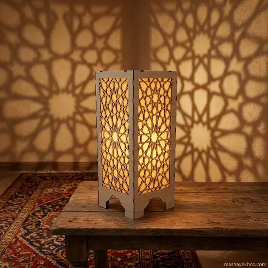 چراغ خواب طرح سنتی فیبری روکش‌دار با نور LED و اتصال مستقیم به برق ۲۲۰ ولت