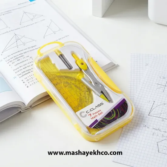 ست پرگار سی کلاس کد CS-313-M بسته ۸ عددی شامل پرگار، گونیا و خط‌کش